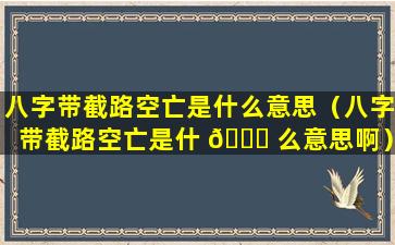 八字带截路空亡是什么意思（八字带截路空亡是什 🐞 么意思啊）